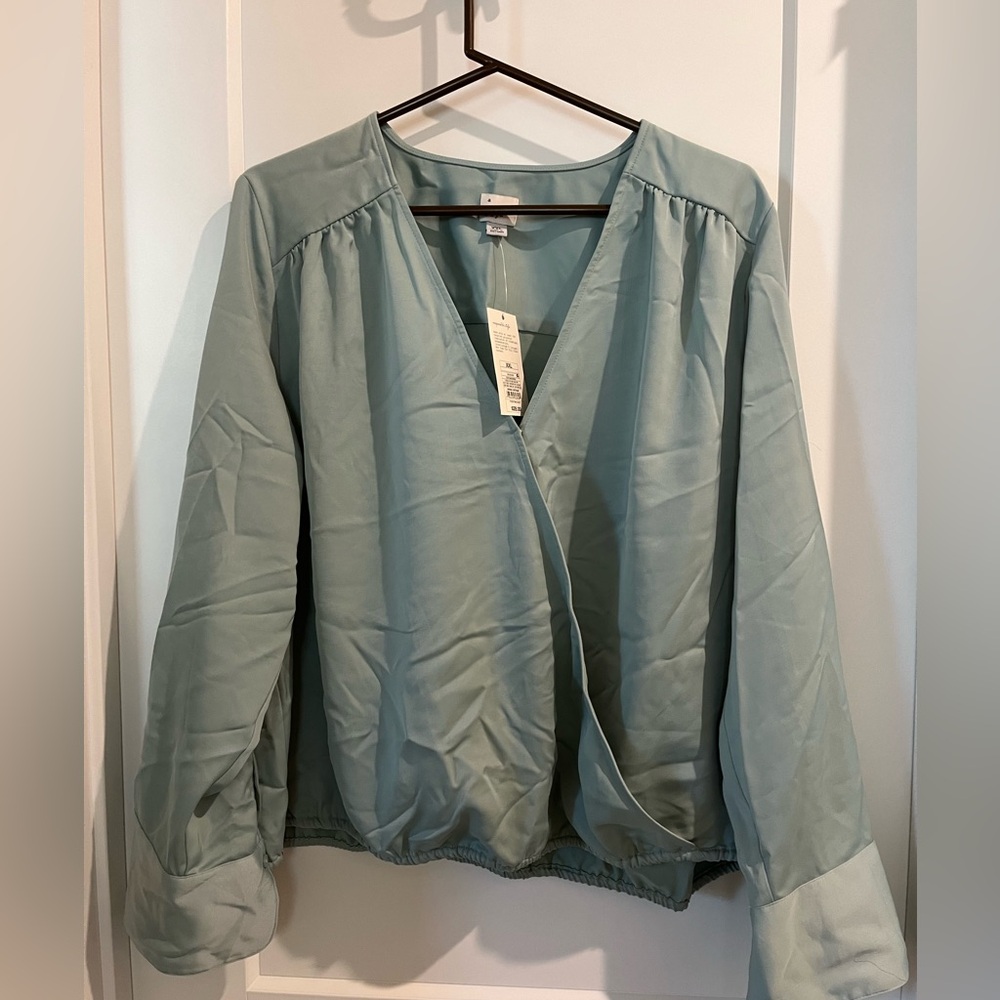 A New Day Seafoam Green Blouse with cross over front - size XXL